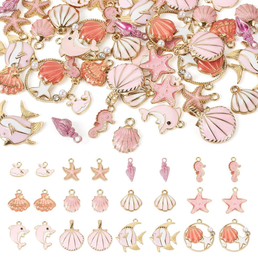 6414 48Pcs Ocean Themed Sea Charms for Jewelry Making Assorted Enamel